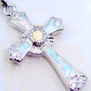 Beautiful WHITE OPAL DESIGN CROSS NECKLACE